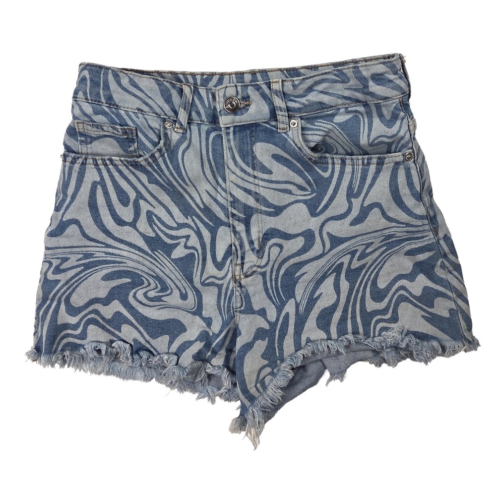 H&M Divided Blue Swirl Print Denim Shorts Women's Size 6